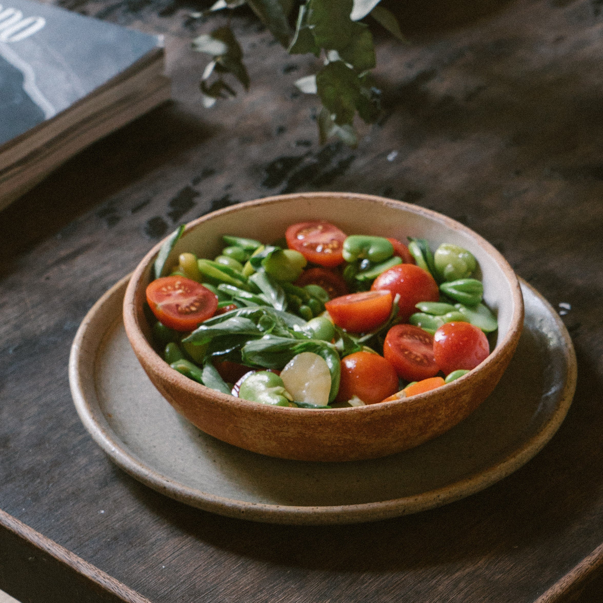 Ensalada de habas y jitomate cherry