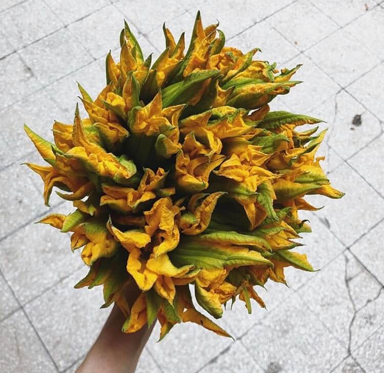 Chiles rellenos de flor de calabaza