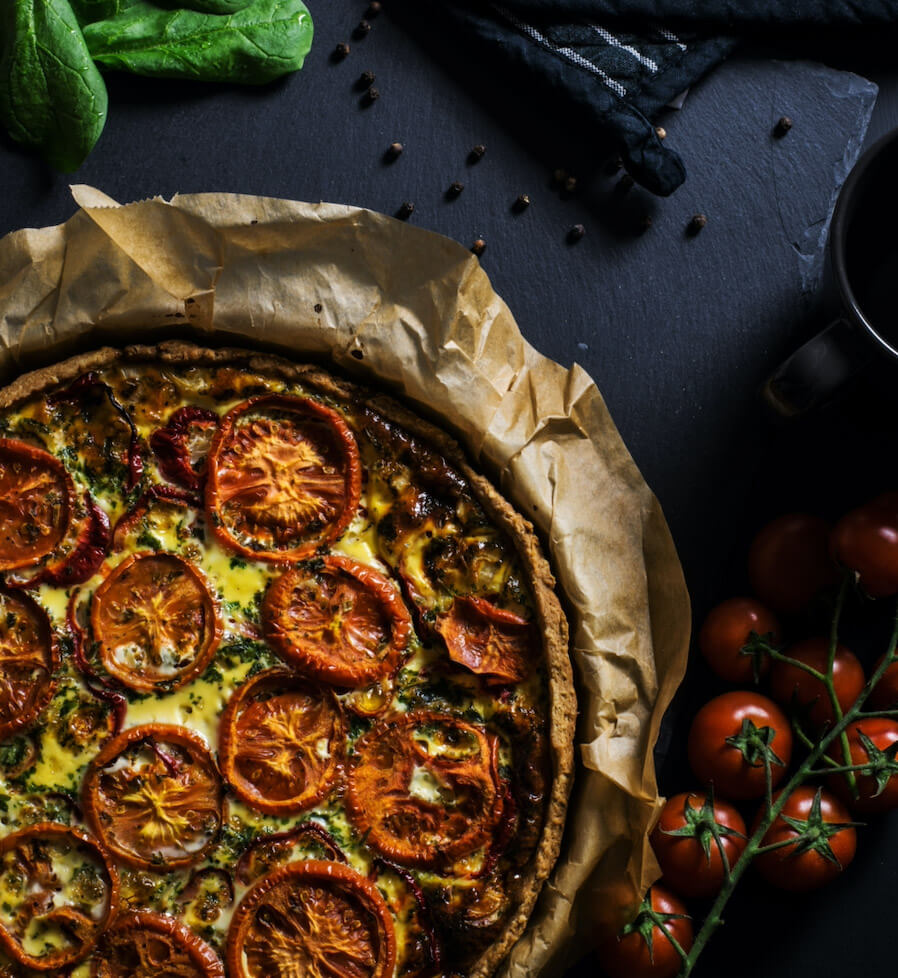 Quiche de jitomate deshidratado y queso de cabra