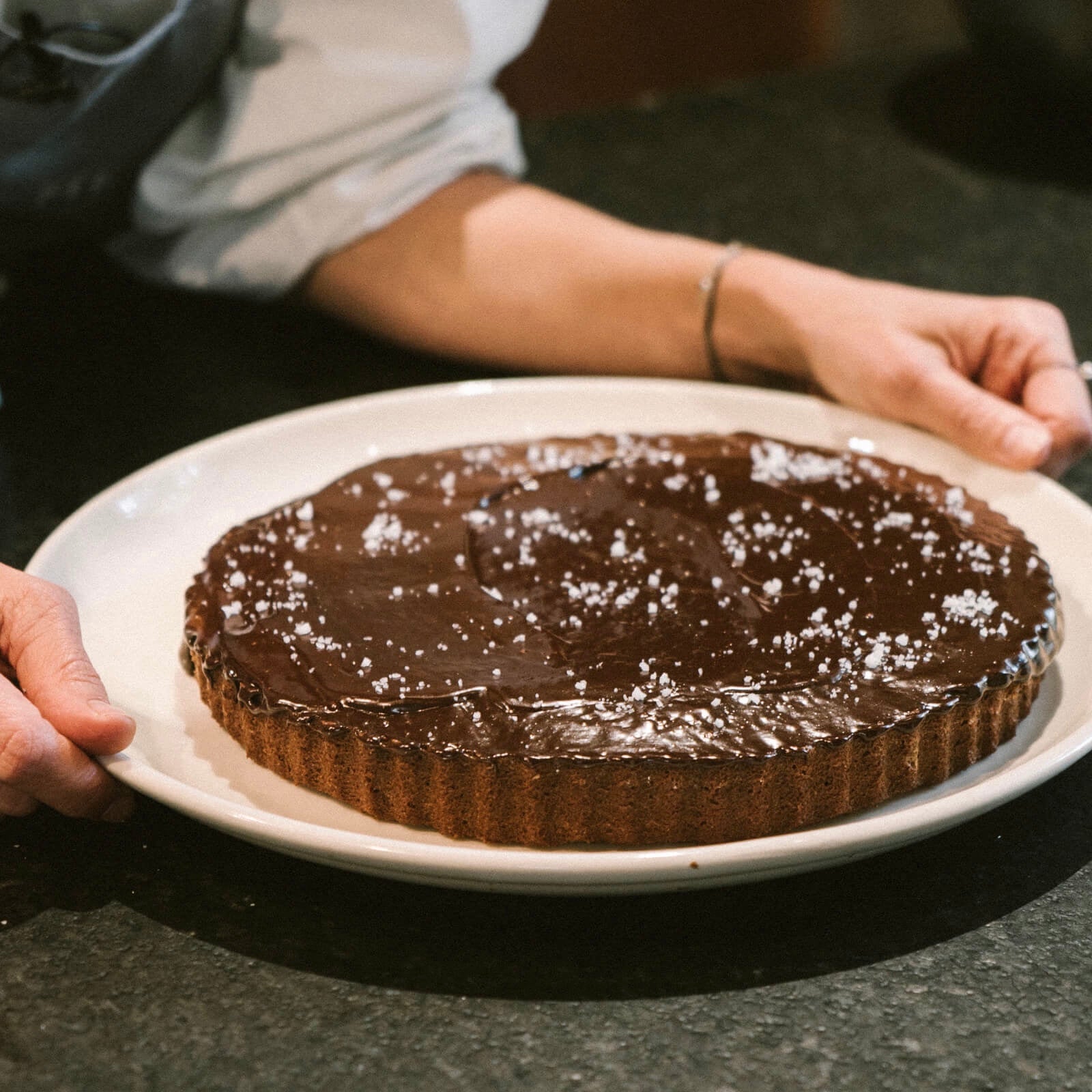 Pastel de chocolate con sal de mar